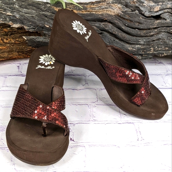 Yellow Box Shoes Yellow Box Shadow Sequined Wedge Toe Wrap Sandals